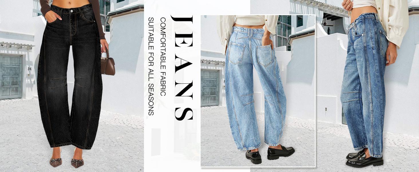 PASLTER Women's Baggy Boyfriend Jeans Vintage Wide Leg Mid Rise Barrel Denim Ankle Pants