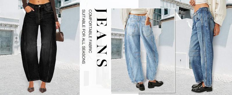 PASLTER Women's Baggy Boyfriend Jeans Vintage Wide Leg Mid Rise Barrel Denim Ankle Pants