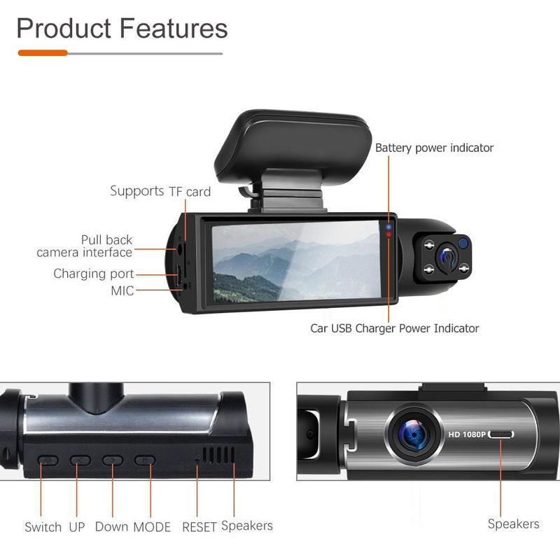 HD 1080P Car Dash Camera with 3.16 Inch IPS Screen, Front & Interior Dual-Lens Traffic recorder with Night Vision, Car Dashboard Wide Angle Driving Recorder, G Sensor, Loop Recording for Universal Car Camera, Car Dashcam