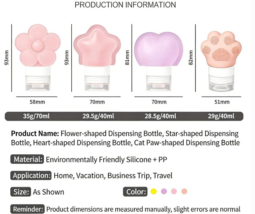 Travel Silicone Refillable Bottles, Portable Leak-Proof Containers for Shampoo, Conditioner and Body Wash