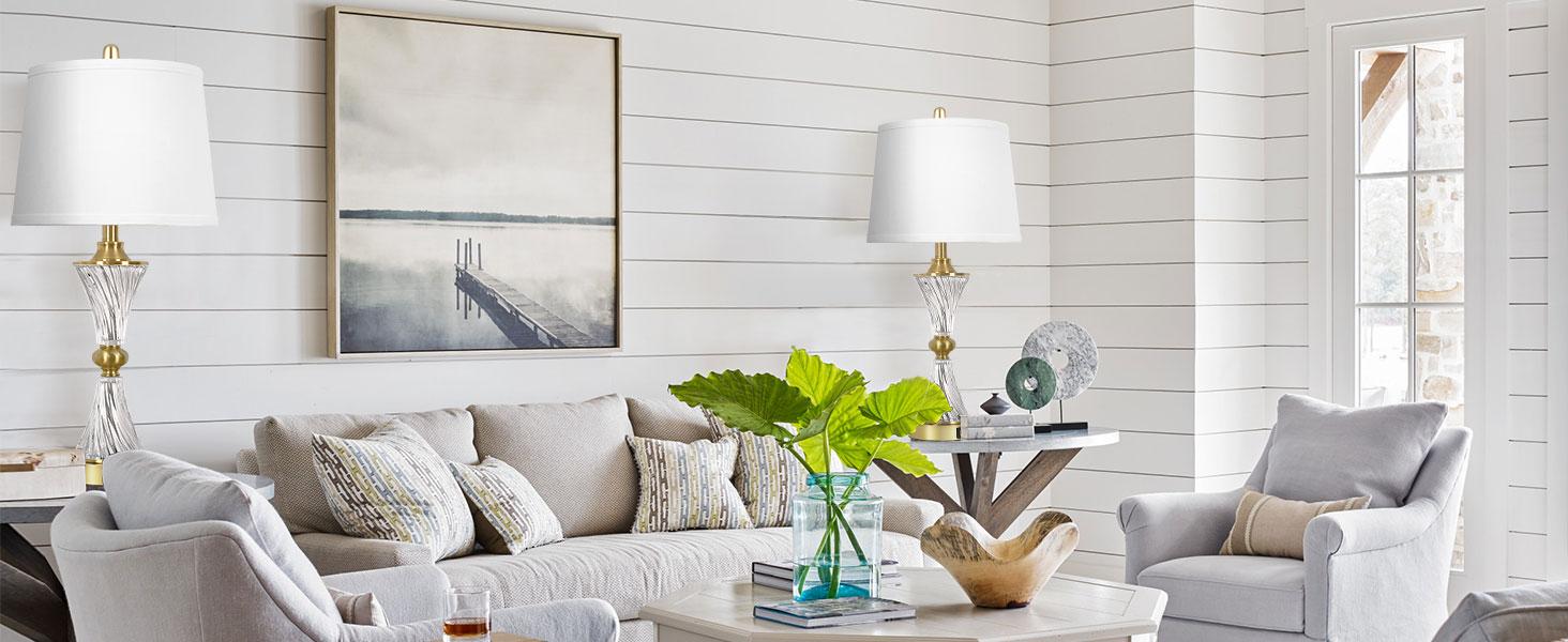 Touch Control Dimmable Table Lamps for Bedrooms, 3-Way Gold Crystal Bedside Lamp with USB Ports, Set of 2 Contemporary End Table Lamps with White Drum Shade for Living Room Reading, LED Bulbs Included