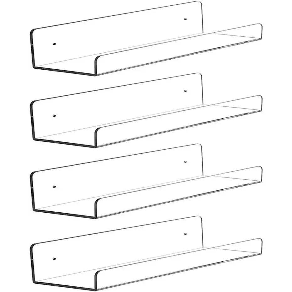 Limited Time Deal Clear Acrylic Floating Shelves Display Ledge, 5 MM Thick Wall Mounted Storage Shelf for Kitchen/Bathroom/Office,Invisible Bookshelf and Spice Rack,15 Inch,Set of 4 Organiser