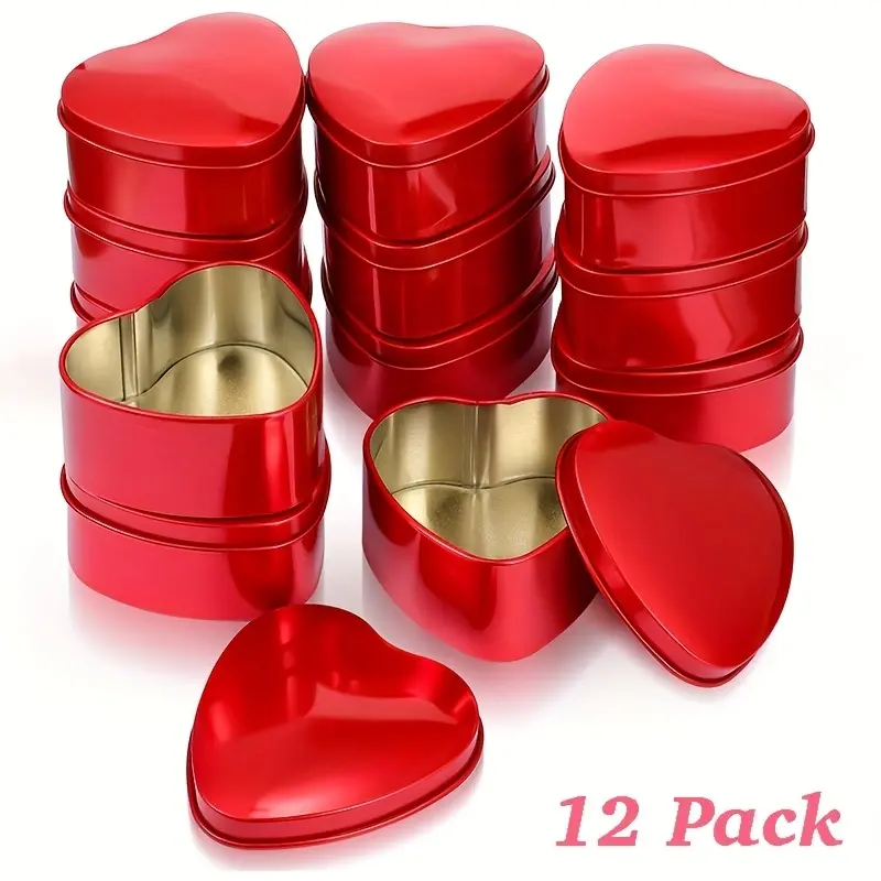 12-Pack Heart-Shaped Metal Candle Tins with Lids, Empty Candle Jars & Containers, Heart Boxes for Candle Making, Ideal for Valentine's Day, Mother's Day, Wedding Gifts and Home Supplies (Red and Pink Available)