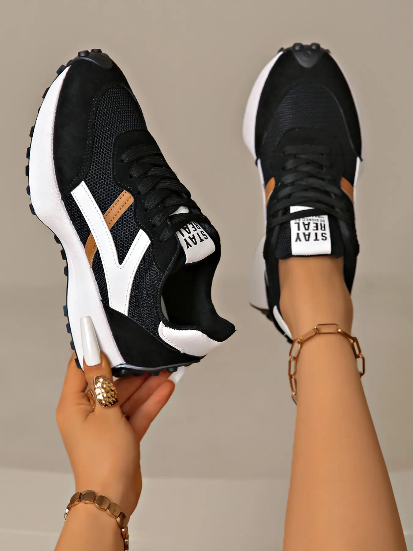 Women's Thick Sole Fashion Patchwork Skate Shoes, Comfortable Breathable, Ideal for Daily Wear and Outdoor Activities, Trendy Sports Shoes