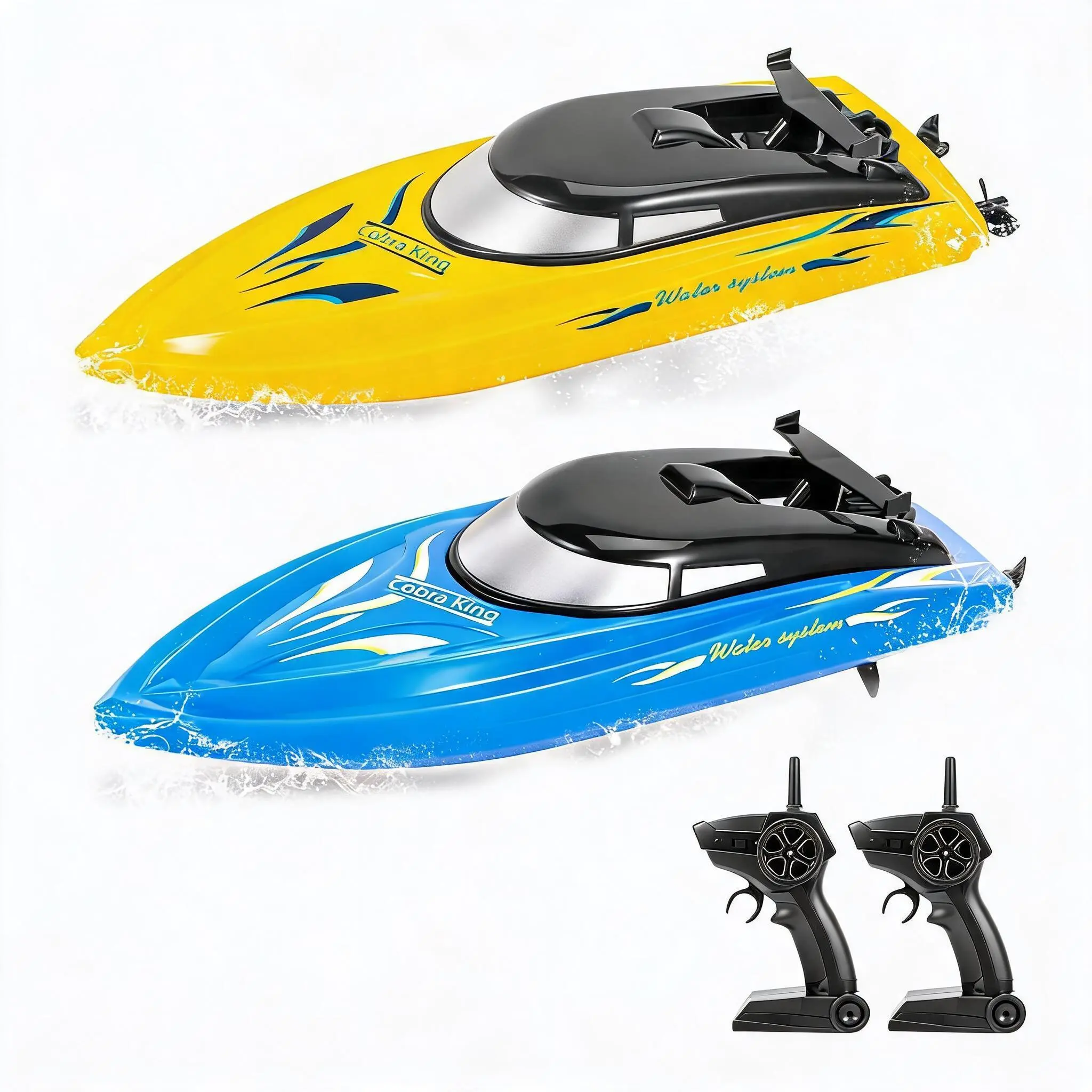 High-Speed RC Boats 2-Pack for Kids & Adults – 10km/h 2.4GHz Remote Control Racing – Ideal for Pools & Lakes – Blue and Yellow