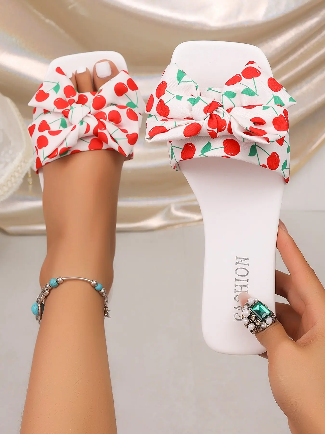 Women's Rainbow Floral Design Sandals, Comfortable Rubber Sole, Multi-Color Beach Shoes, Flat Slip-On Summer Footwear, Casual Style