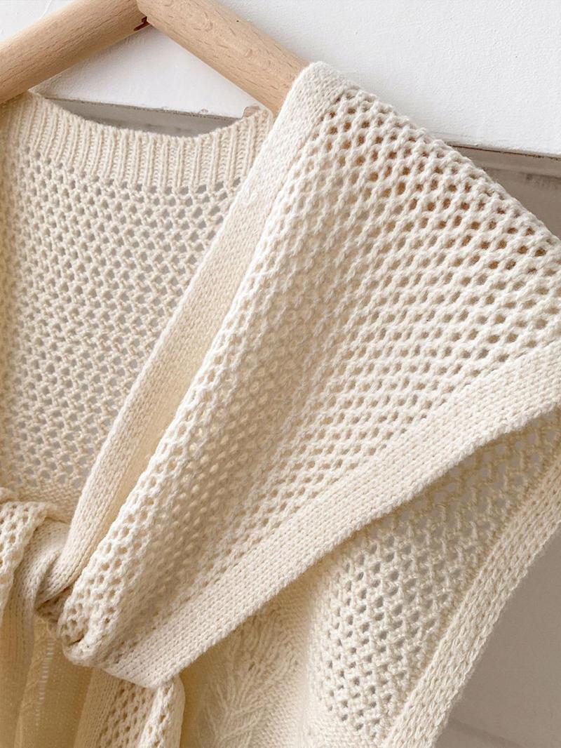 Women's Solid Color Hollow Out Cable Knit Shawl, Casual Open Front Long Sleeve Cover Up Top for Spring & Fall, Fashion Women's Knit Clothing for Daily Wear