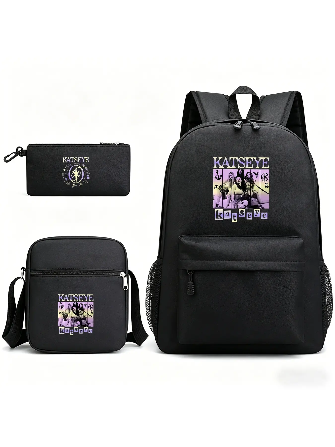 3Pcs Backpack Set Fashion Print Stylish Daypacks Backpack Crossbody Bag Pencil Case Lightweight Oxford School Bookbag For Teen Girls Back To School