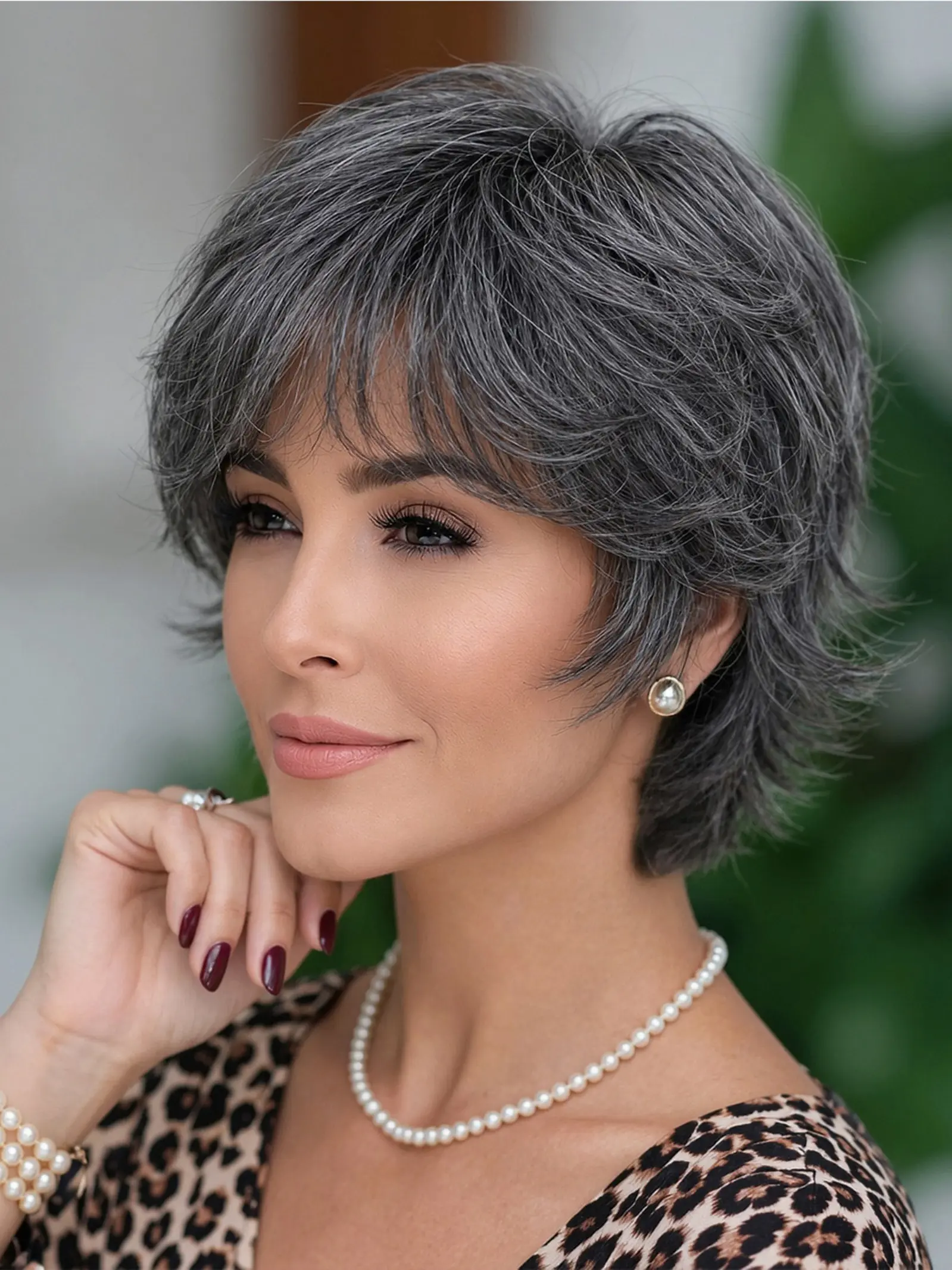 Short Textured Wavy Synthetic Wig for Moms, Short Messy Curl Side Bangs, Voluminous Texture, No Maintenance, No Bleach Hairstyle