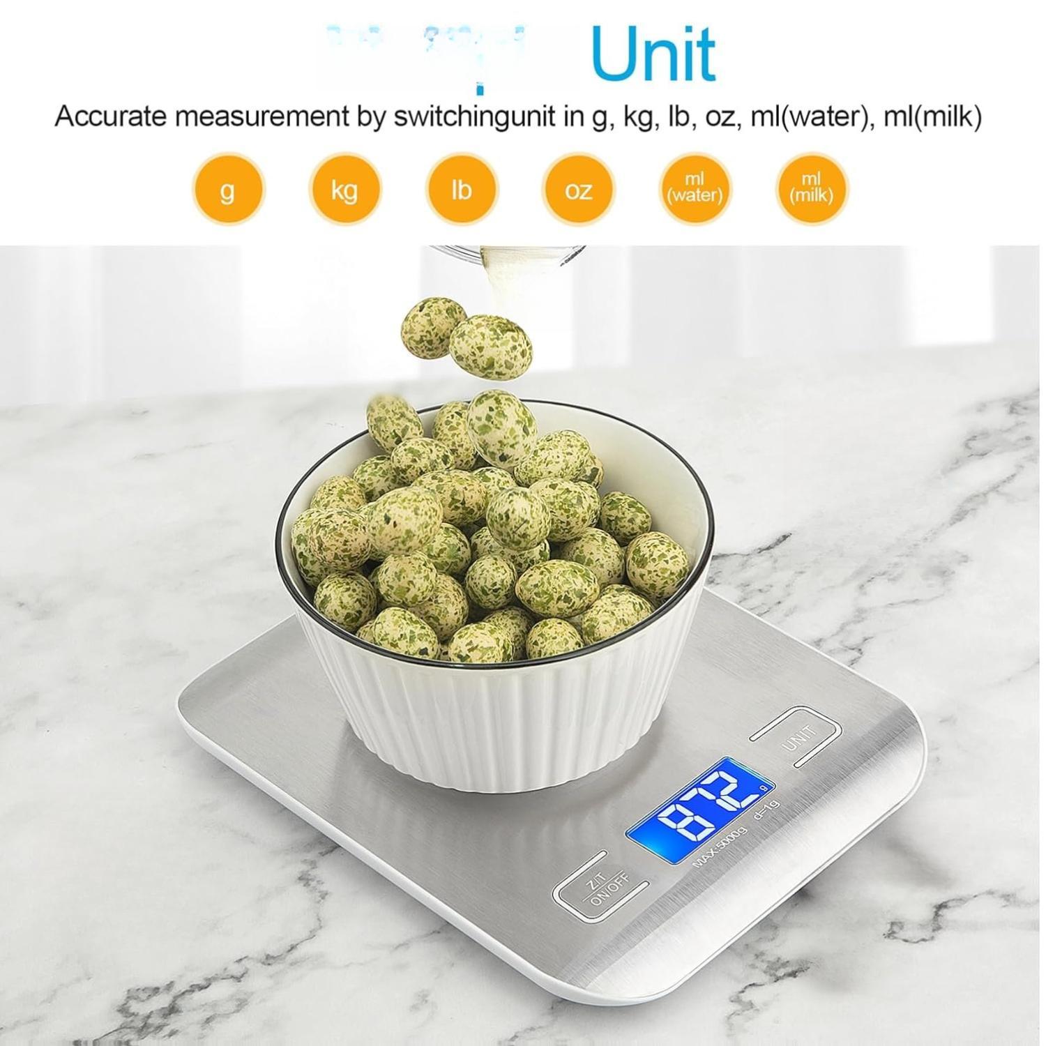Food Scale, Kitchen Scale, Weight Scale Grams and Ounces for Weight Loss, Baking, Cooking, Keto and Meal Prep, LCD Display, 304 Stainless Steel