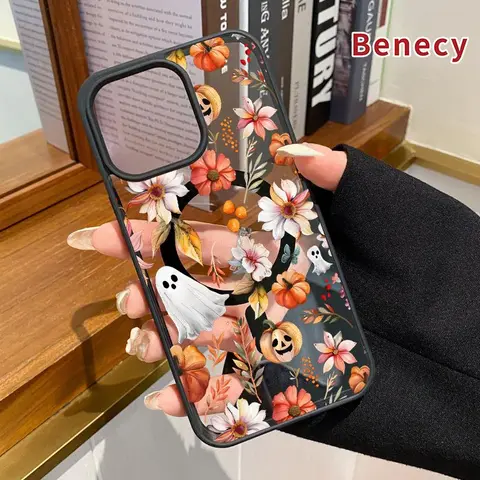 Magnetic Smartphone Case for iPhone 17 Pro Max,16,15,14 Plus,13,12,11,Air,XR,X,XS,E - Wireless Charging Support, Autumn Halloween Blooms Pattern, Non-Yellowing, Shockproof, Soft Silicone Transparent Acrylic Casing, Cellphone Fingerprint Protection