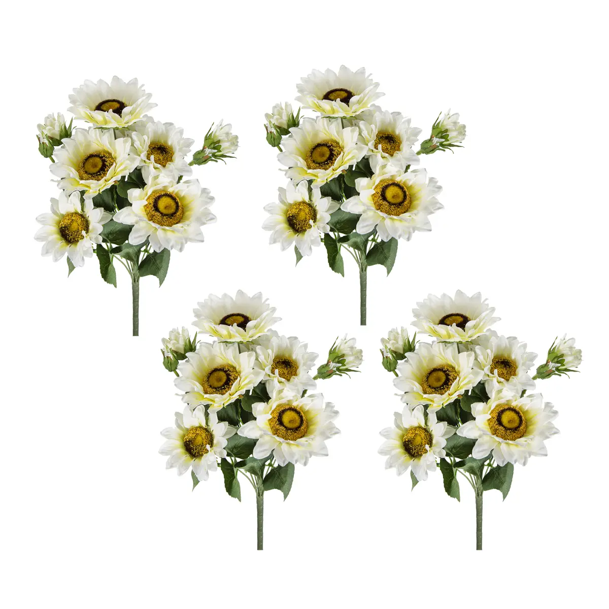 Plastic Hyperrealism Silk Artificial Sunflowers, 0.2lbs Fake Flower Bundles with Yellow-White-Green Bendable Stems & Leaves, 10.2in Deep 18.9in High Abs Decorative Ornaments for Farmhouse Home Interior, Wedding Centerpieces (No Maintenance), 18.9 Inches H