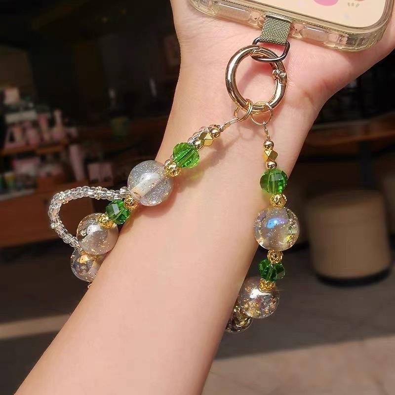 Fashionable and Luxurious Butterfly High-Grade Gold Foil Bead Phone Case with Short Chain, Phone Strap, Keychain, and Bag Pendant