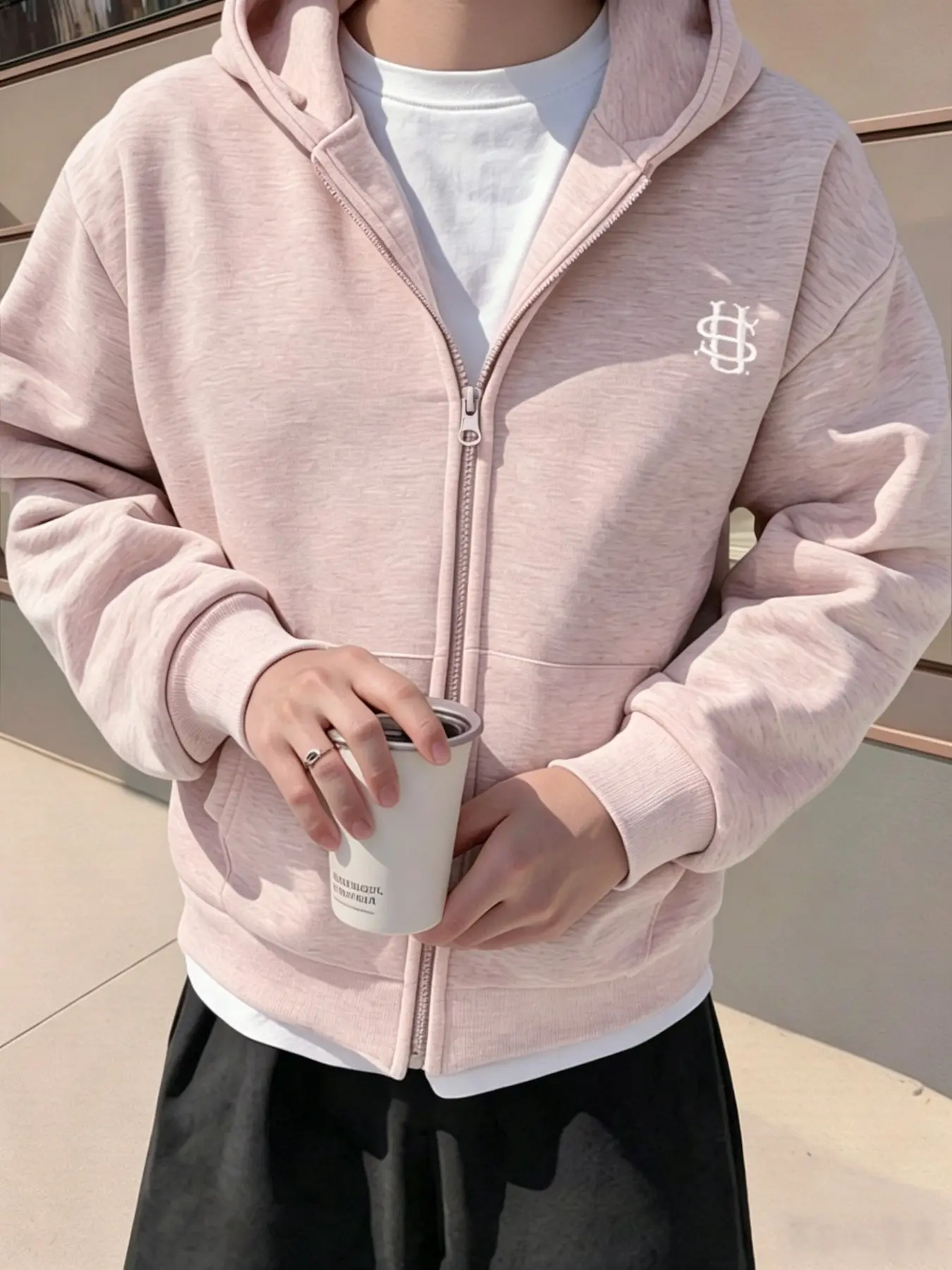 Casual Zipper Hoodie Long Sleeve with Detailed Letter Embroidery, Loose Fit for Street Style and Daily Wear, Perfect for Urban Fashion Enthusiasts, Sweatshirts, Embroidered Hooded Sweatshirt