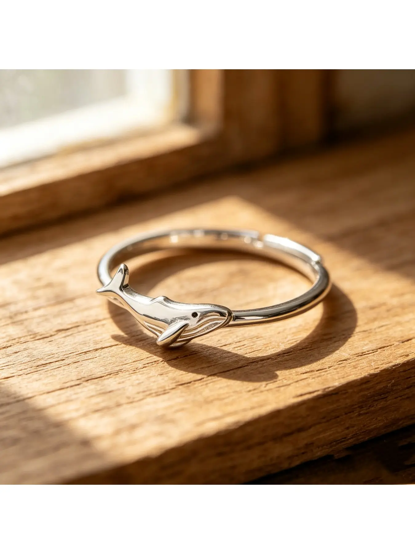 Stereo Carved Whale Tail Smooth Thin Band Halo Ring, Daily Stack Ring, Fresh Ocean Style Engagement Ring, Gentle Healing Valentine Gift, Minimalist Niche Party Ring, Fit for Seaside Trips, Summer Outings, Carnival and Daily Multi-ring Stacking Occasions