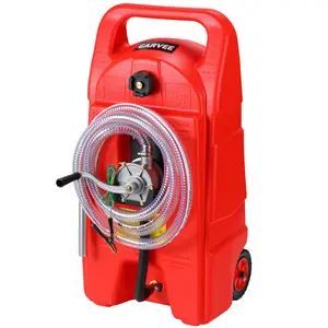 Portable 57L HDPE Fuel Tank with Hand Crank Pump Mobile Gas Diesel Transfer Can for Car Motorcycle Lawn Mower Boat Tractor Outdoor Fuel Storage Container