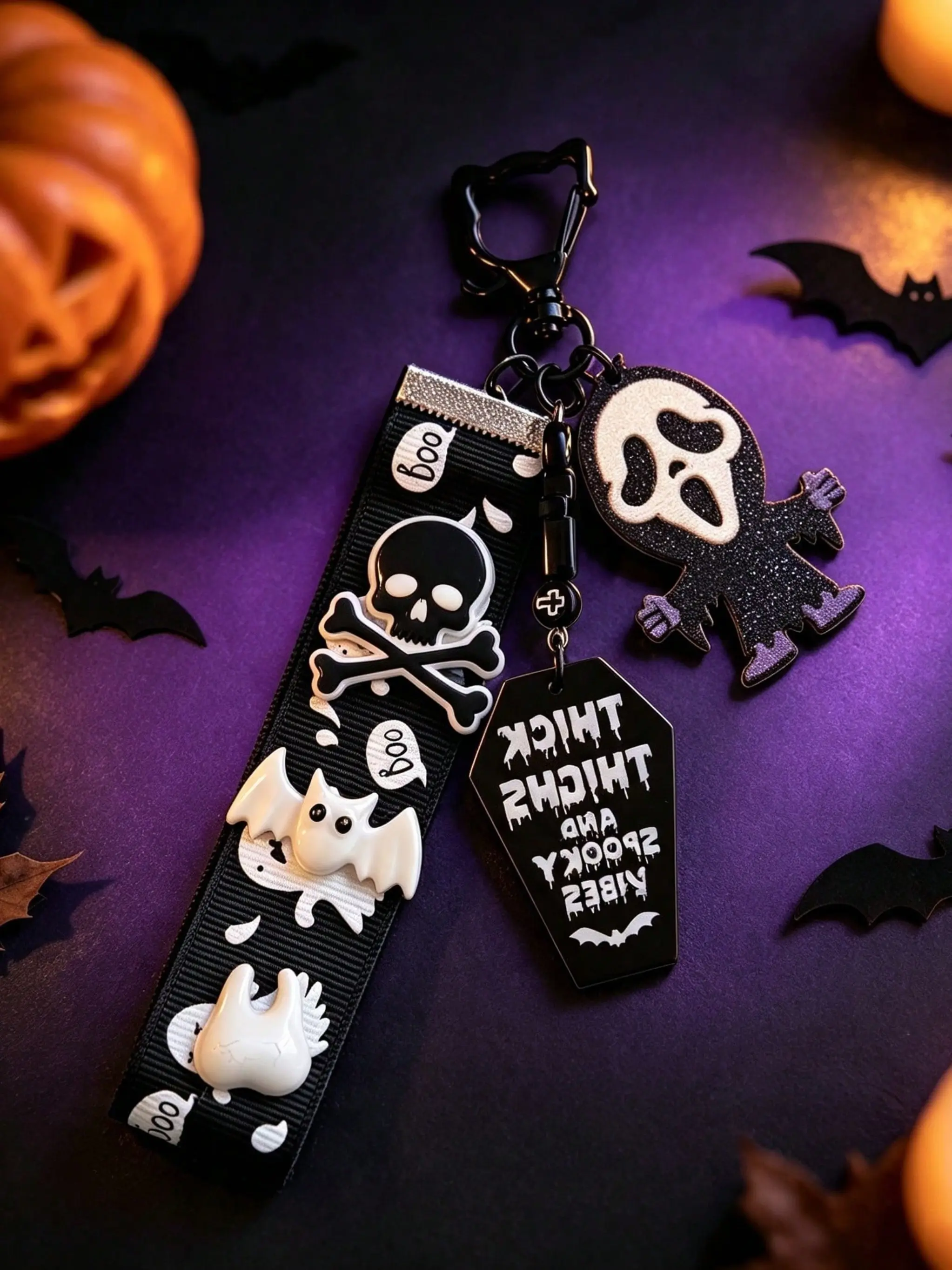 Ghost Keychain, Horror Grim Reaper Skull, Bat, Funny Accessory, Bag Charm, Halloween Accessory, Chain, Gift, Unique Decoration, Key Charms