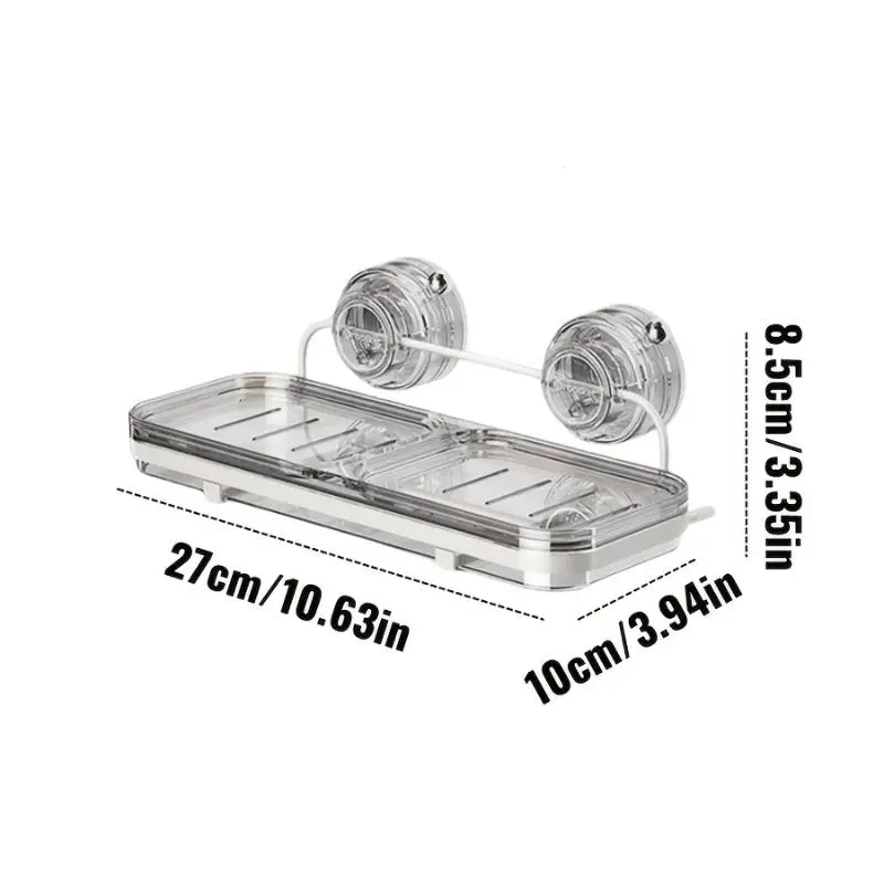 Wall-Mounted Soap Dish with Suction Cup Installation, Holds 2 Soaps. Suitable for Bathrooms, Hotels, and Dorms. Includes Soap Holder and Water Tray. Bathroom Storage, Bathroom Accessories, Double Soap Wall Mount, Soap Dish Bathroom Organizer, Mini