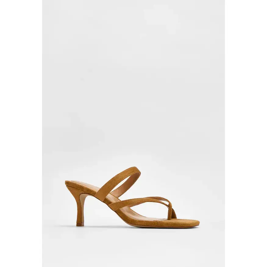 Women's Minimalist Mules, Square Toe Faux Leather Heeled Sandals with Dual Straps, Slim Stiletto Heel for Brunch Parties