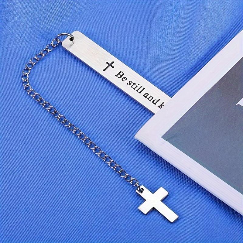 Stainless Steel Bookmark with Cross & Chain, 1 Count Engraved Bookmark, Inspirational Religious Gift for Book Lovers, Book Accessories, and Adults