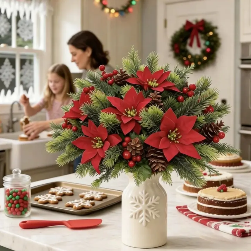 3pcs Christmas Artificial Plant Bouquets with Berries and Pine Needles, Home Holiday Decorative Faux Flowers for Festive Atmosphere