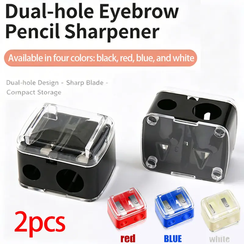 2pcs Double Hole Compact Pencil Sharpeners, Multi-Function Automatic Sharpener for Eyebrows, Lip Lines, Eyeliner Pens, School Supplies