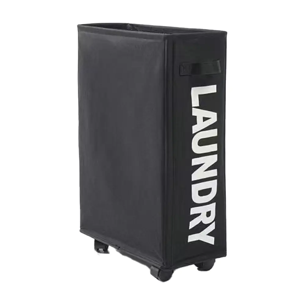 45L Foldable Laundry Basket with Wheels, Portable Narrow Storage Bin for Small Rooms, Bathroom Dirty Clothes Organizer, Gym Yoga Mat Holder, Folding Laundry Basket