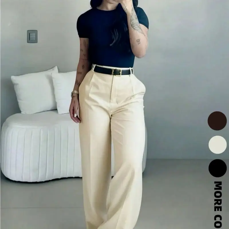 【Black Friday】Women's Basic Plain High-Waist Pants, Business Bottoms, Suitable for Office and Daily Wear, Casual Elegant All-Season Trousers