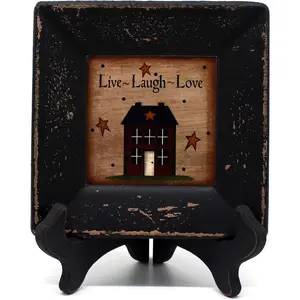 CVHOMEDECO. Primitives Country House Decorative Plate with Rack Square Display Wooden Plate Home and Office Décor Art, 6 X 6 Inch