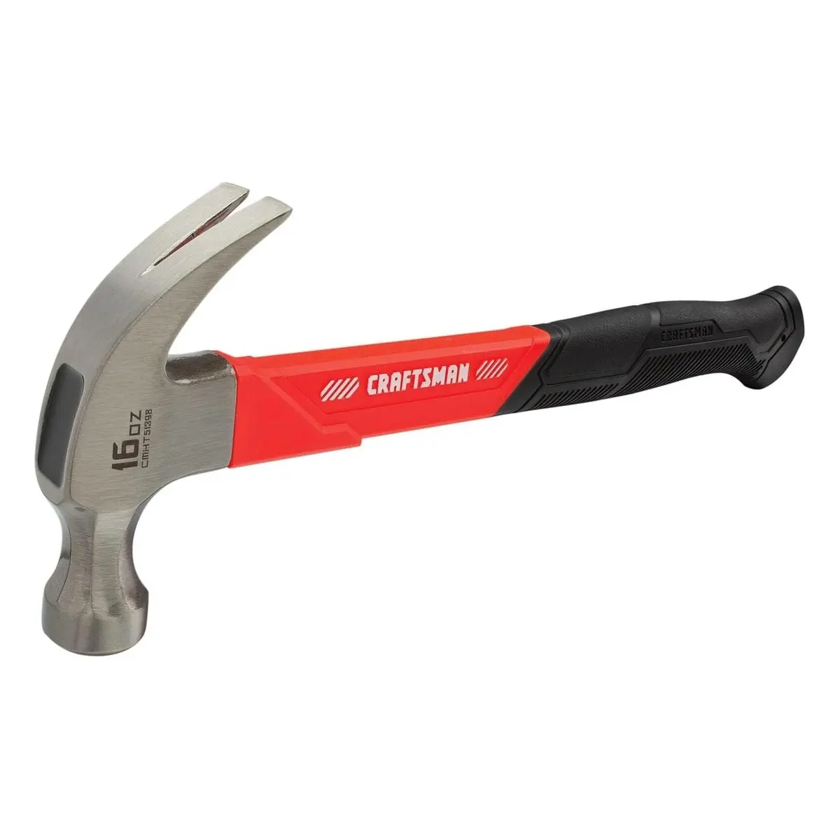 16 Oz Curved Claw Hammer with Fiberglass Grip Handle, Non-Slip Shock Reduction Grip, for Framing & Demolition, Model CMHT51398