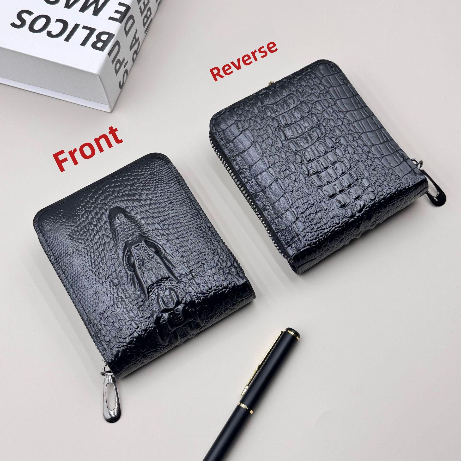 Men's Short Crocodile Zip Wallet PU Leather Bifold with Multiple Card Slots Large Capacity Coin Purse & Cash Organizer for Everyday Carry