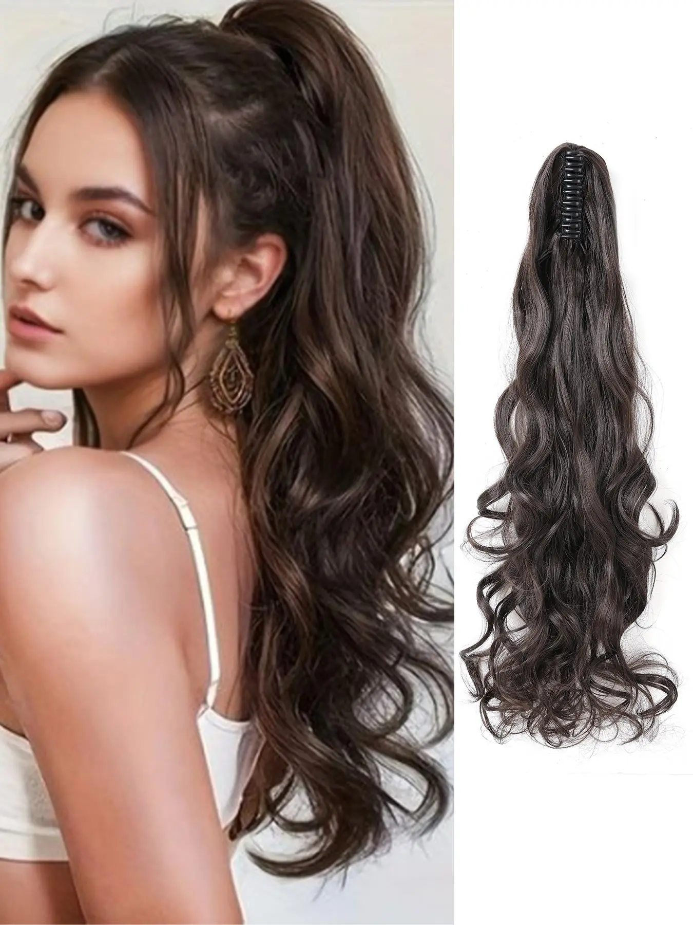 18 & 24 inch Claw Clip Long Ponytail Extension, Clip-In Synthetic Wavy Curly Hair Extensions for Women, Easy-to-Use Hair Accessories