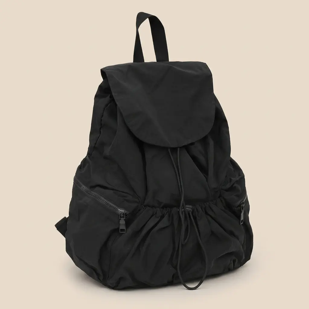 Unisex Chic Korean Lazy College Style Nylon Drawstring Backpack, Adults' Weight Reducing 20-35L Large Capacity Bag with Zipper Pocket, Fits 13in Laptop, Casual Urban Minimalist Solid Color Gym Bag, Backpack For College, Campus Life, Bagpack Travel, Functi