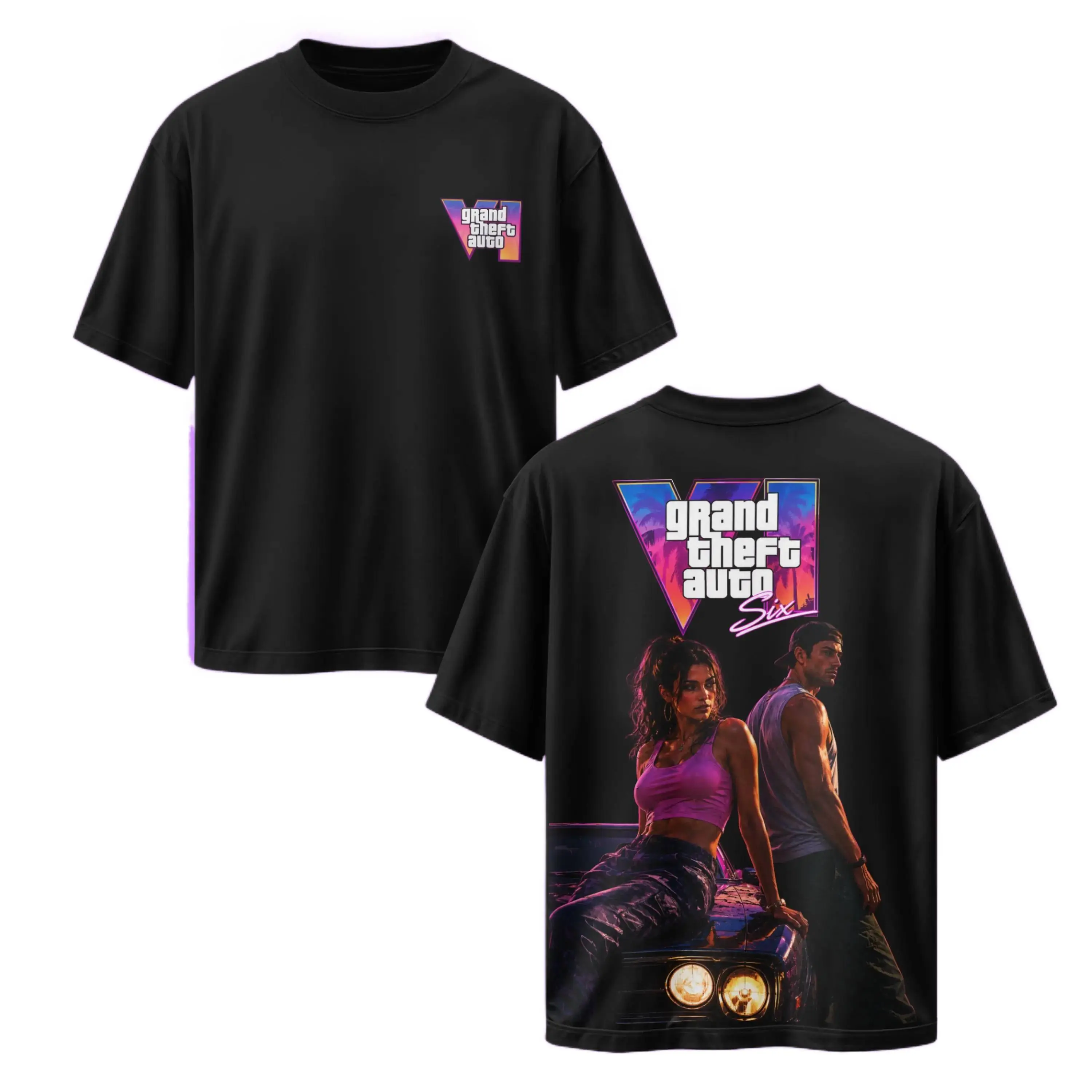 [Sale Up To 50%] Unisex Grand Theft Auto VI 2026 V3 Gaming Graphic T-Shirt, Vice City Shirt Open World Crime Adventure Game Streetwear  – Y2K Unisex Two Side Graphic Tee, Top Trendy Streetwear Gift For Gamer Fans