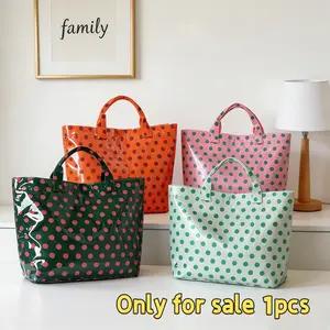 Women's Dot Color Block Tote Bag, Waterproof PVC Large Capacity Handbag, Fashionable and Durable Travel Storage Bag for Women