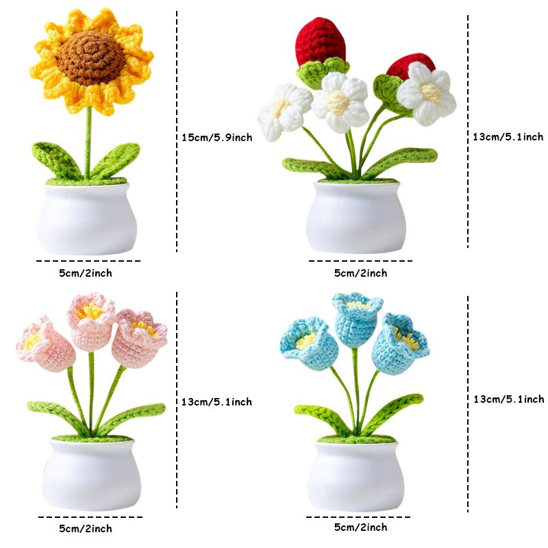 Handmade Crochet Flower Bouquet in Pot with Knitted Design and Fruit Decor Perfect Gift Home Decor Artificial Potted Flowers for Housewarming valentine romantic