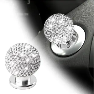 Push Start Button Cover,Bling Round Ball  Push to Start Button Cover with Rhinestone Design,Stylish   Starts Buttons Covers  Interior Accessories