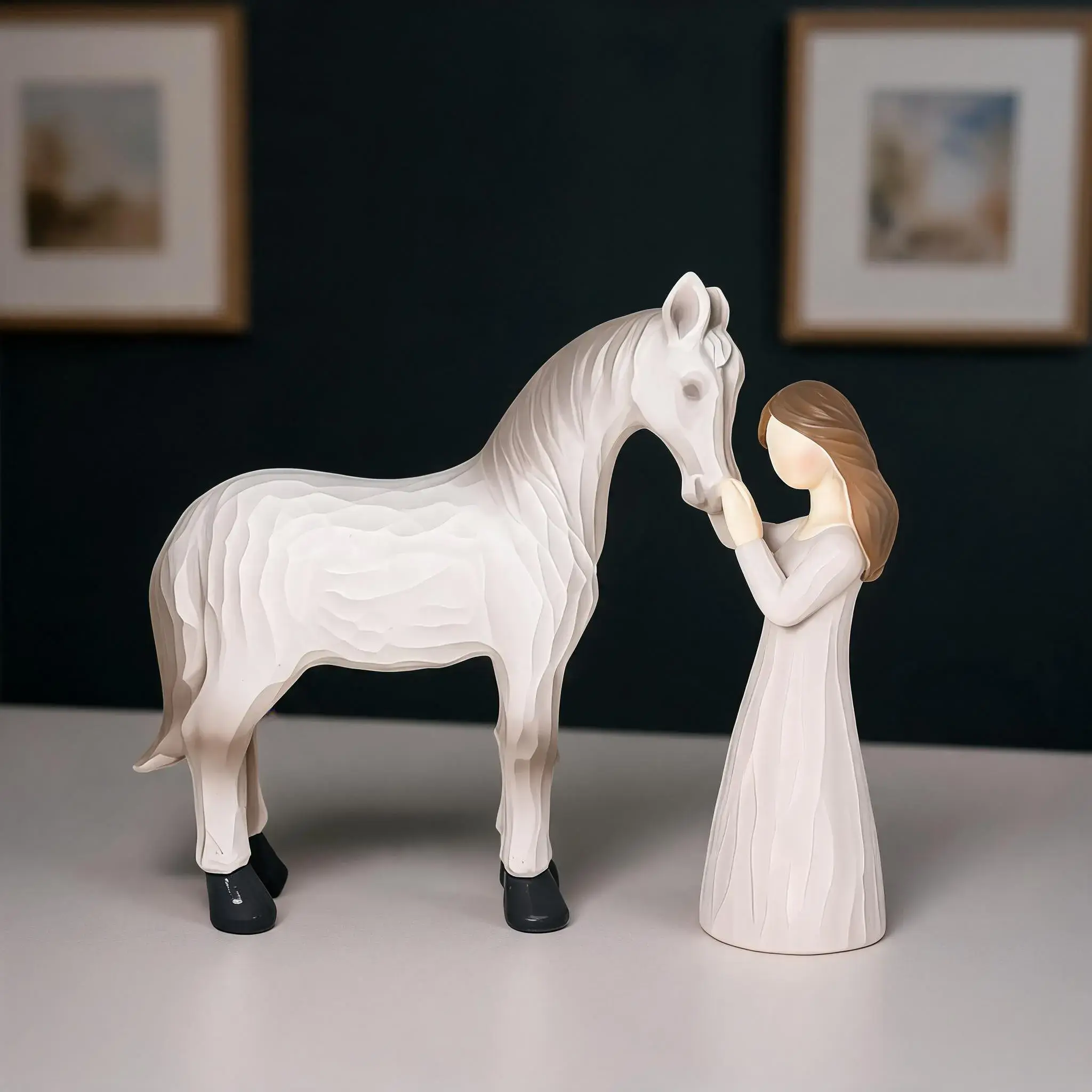Girl & Horse Design Resin Ornament, 1 Count Sculpting Hand Painted Resin Decoration, Equestrian Gift, Home Decor for Living Room Bedroom Office, Home Decor Ornaments, Decorative Figurines, Decorative Figures, Horse Design