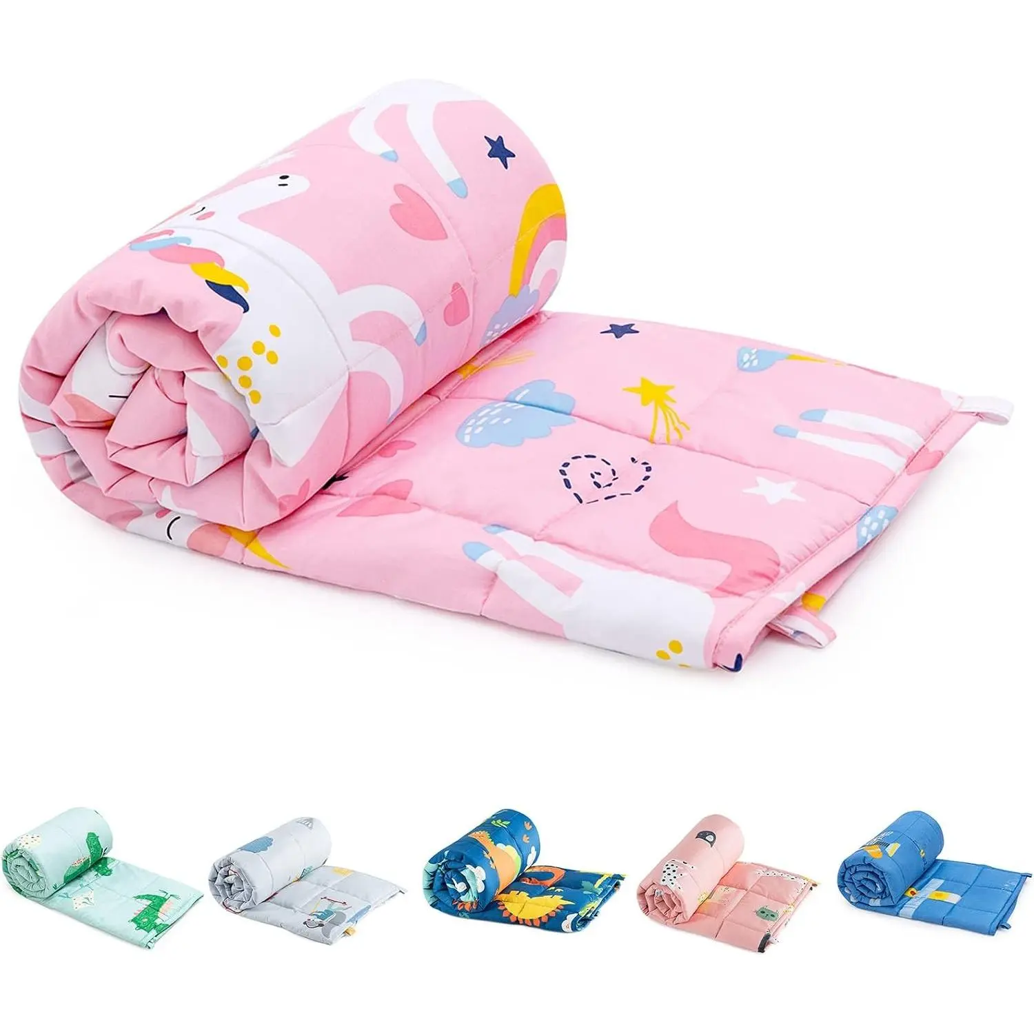 Cotton Weighted Blanket for Sleeping, 36"x48" 5 lbs, Cooling Breathable Soft, Filled with Glass Beads, Washable Heavy Throw for Calming, Sleep and Nap, Pink UnicornGift