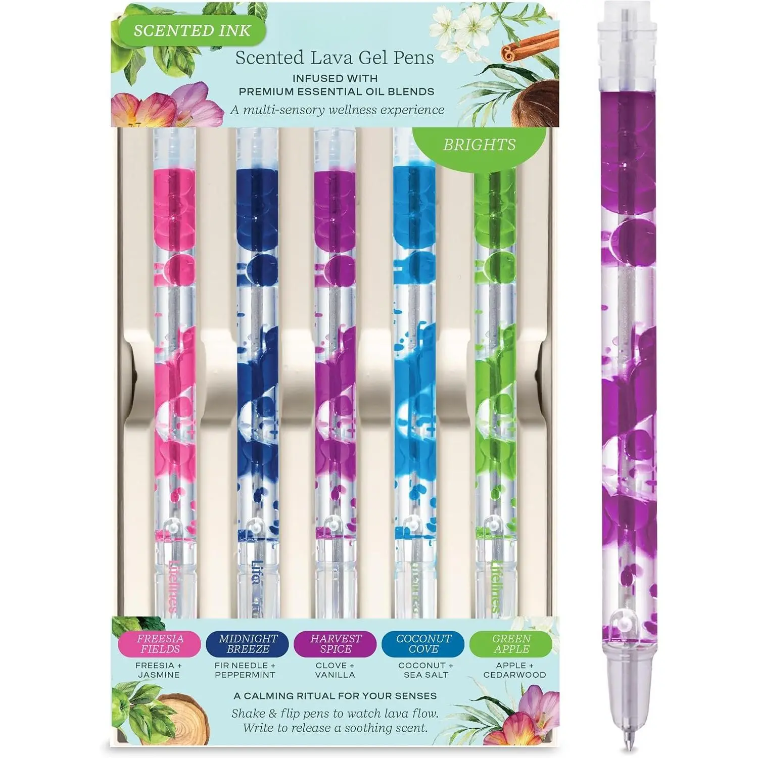 Scented Lava Gel Pen Set, 5 Brights Multi-Color Pack, 0.5mm | Colored Gel Pens Infused with Scented Essential Oil Blends & Mesmerizing Lava - School Supplies for College  & Adults