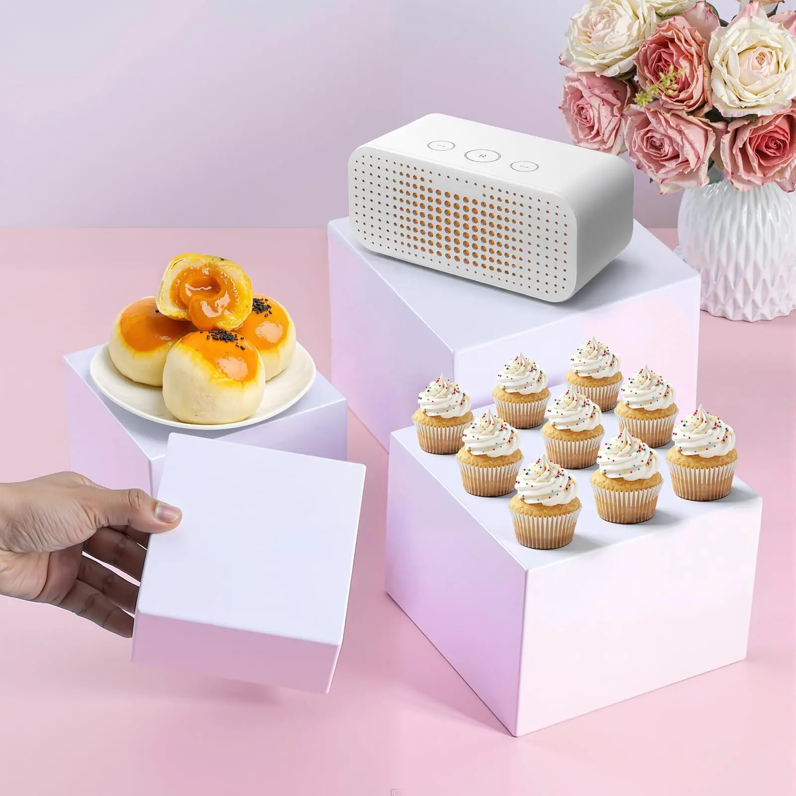 8PCS Buffet Risers, Food Risers for Buffet Table, Display Stand Shelf for Catering Dessert Collectibles Jewelry Figures Show, Acrylic Cube Display Nesting with Hollow Bottoms,for Retail Vendor Events, 5" 6" 7" 8" 9" 10" 11" 12"