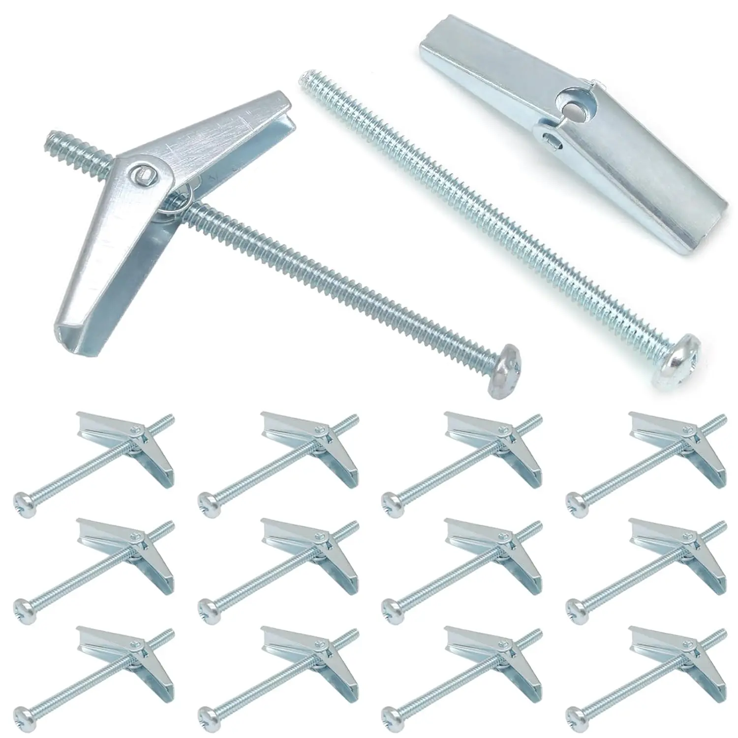 12 count 3/16 x 3 Inch Heavy Duty Metal Drywall Anchors | Spring Toggle , Round  Toggle Wing Nut Bolt, For  Heavy Items, Drywall