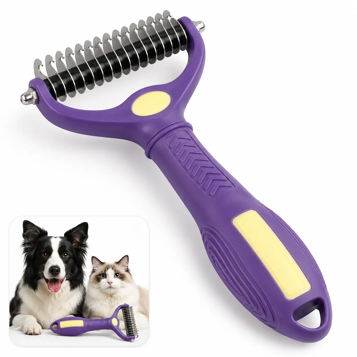Pet Dematting Comb for Dogs Cats, Grooming Deshedding Brush, Undercoat Rake for Tangled Matted Hair, Remove Loose Fur Knots, Pet Hair Comb for Long & Short Haired Pets