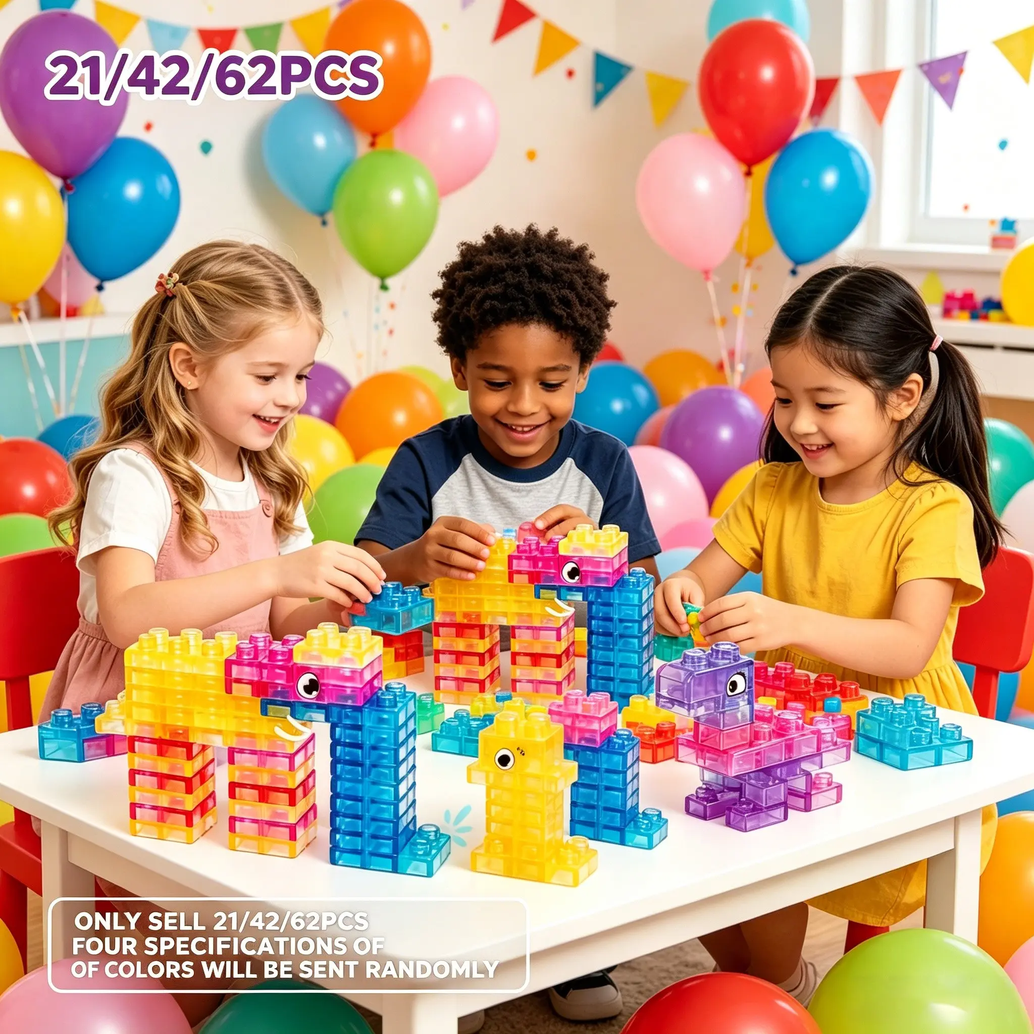 21/42/62pcs Magic Jelly Large Transparent Building Blocks, Soft Tpe Material, DIY Puzzle Stress Relief Toy, Halloween Christmas Birthday Gift Set