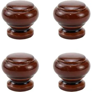 Beech Wooden Drawer Knobs 1 Inch Round Beech  Cabinet Knobs, Brown Dresser Pulls for Cupboard Closet, 4 Packs with Screws