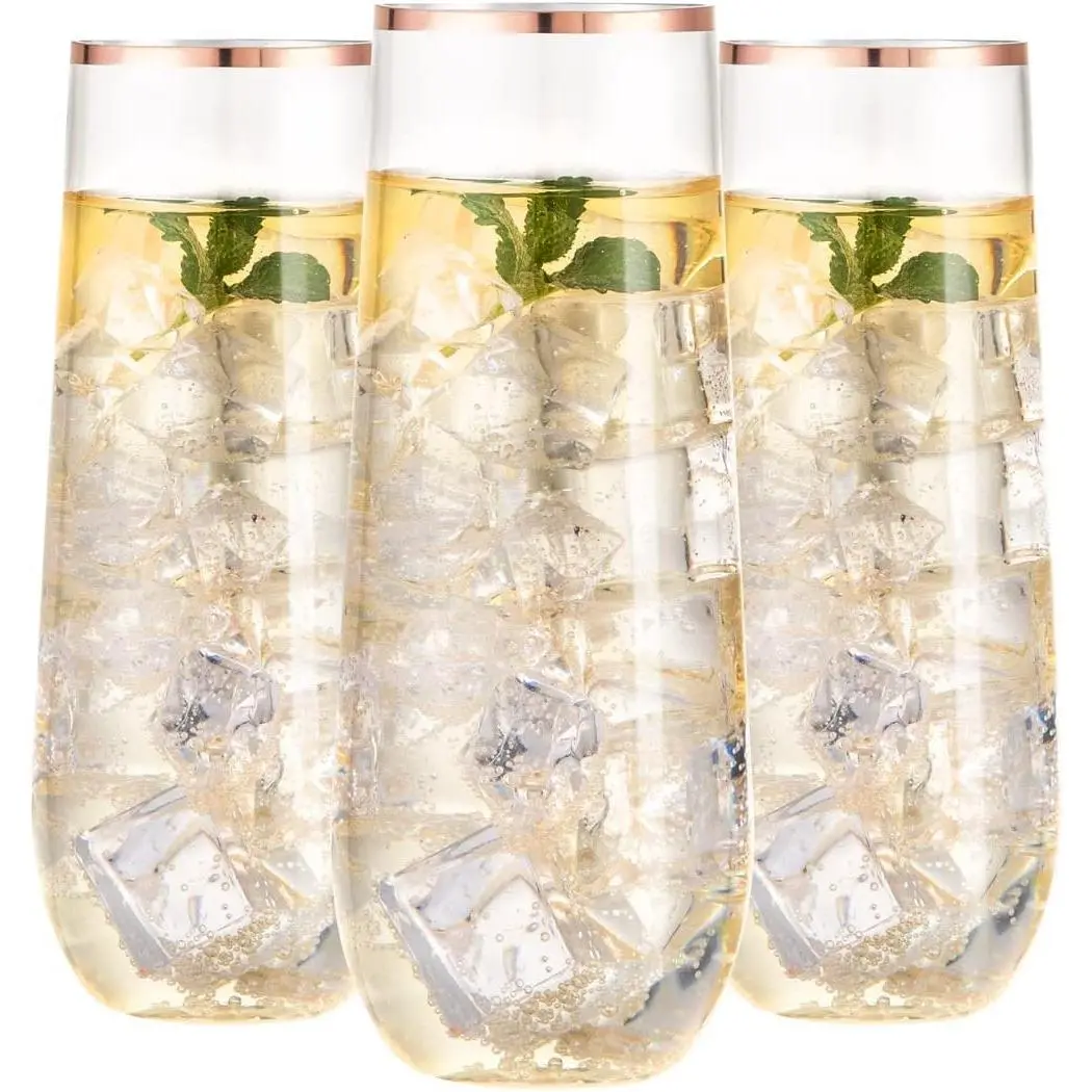 24 Pack Rose  Plastic Champagne Flutes for Weddings Birthdays | 9 oz Rose  Stemless Mimosa Glasses, Heavy Duty Plastic, Champagne Mimosas   for Parties Anniversaries Bars