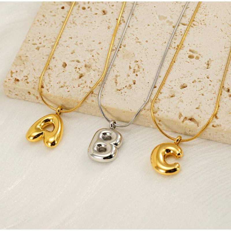 VEVE Bubble 26 English Letters Glossy Pendant Necklace Niche Versatile Gold-plated Titanium Steel Necklace Jewelry