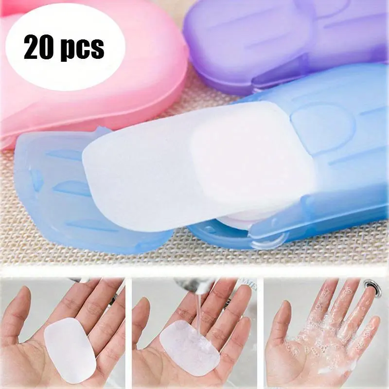 20PCS Portable Chemical Free Soap Paper Disposable Soap Paper Flakes Washing Cleanser Hand Cleaning Product Cleaning Hand for Kitchen Toilet Outdoor Travel Camping Hiking