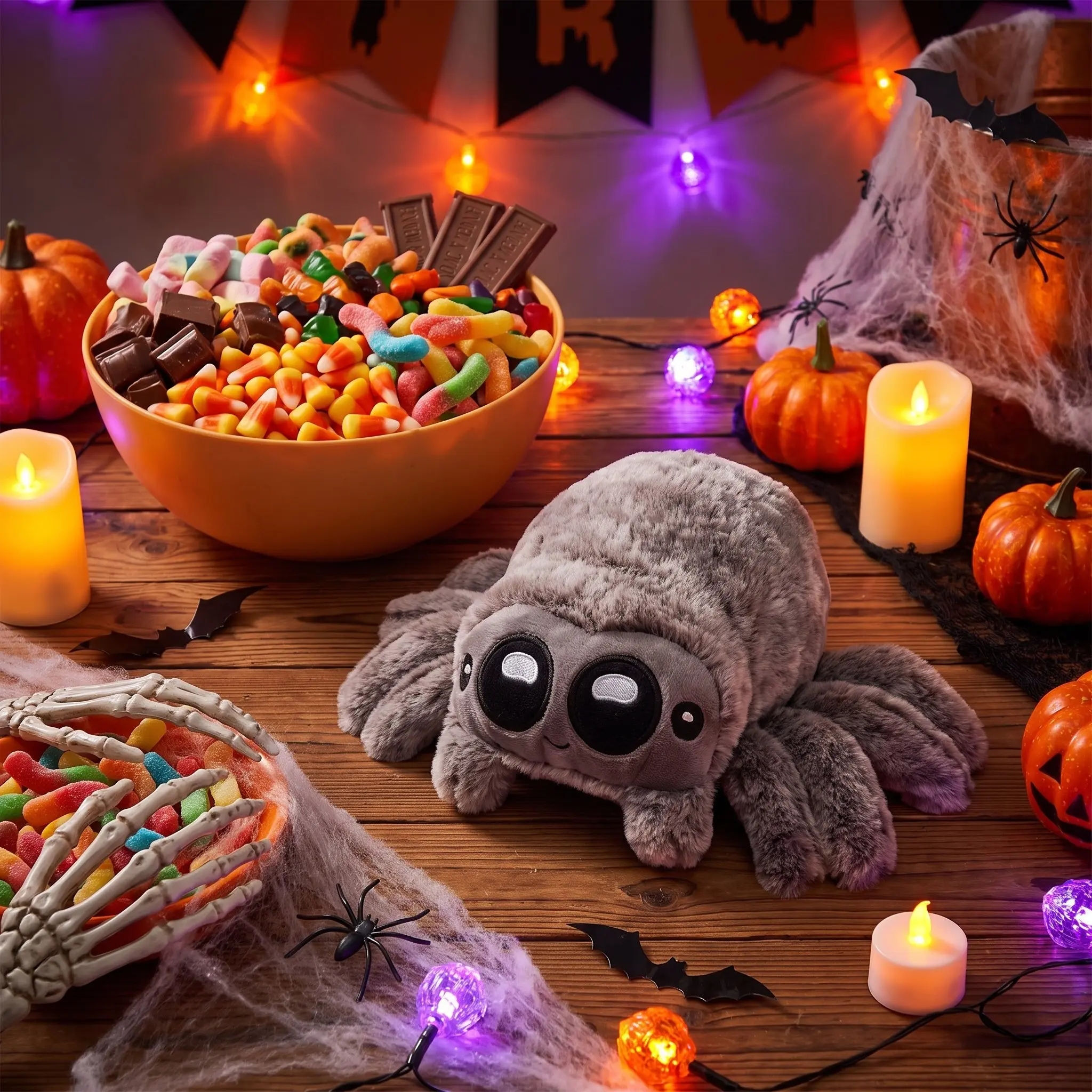 Spooky Cute Fluffy Spider Plushie, Big Eye Halloween Room Decor, Adorable Soft Toy for Festive Atmosphere, Perfect Gift for Horror Lovers