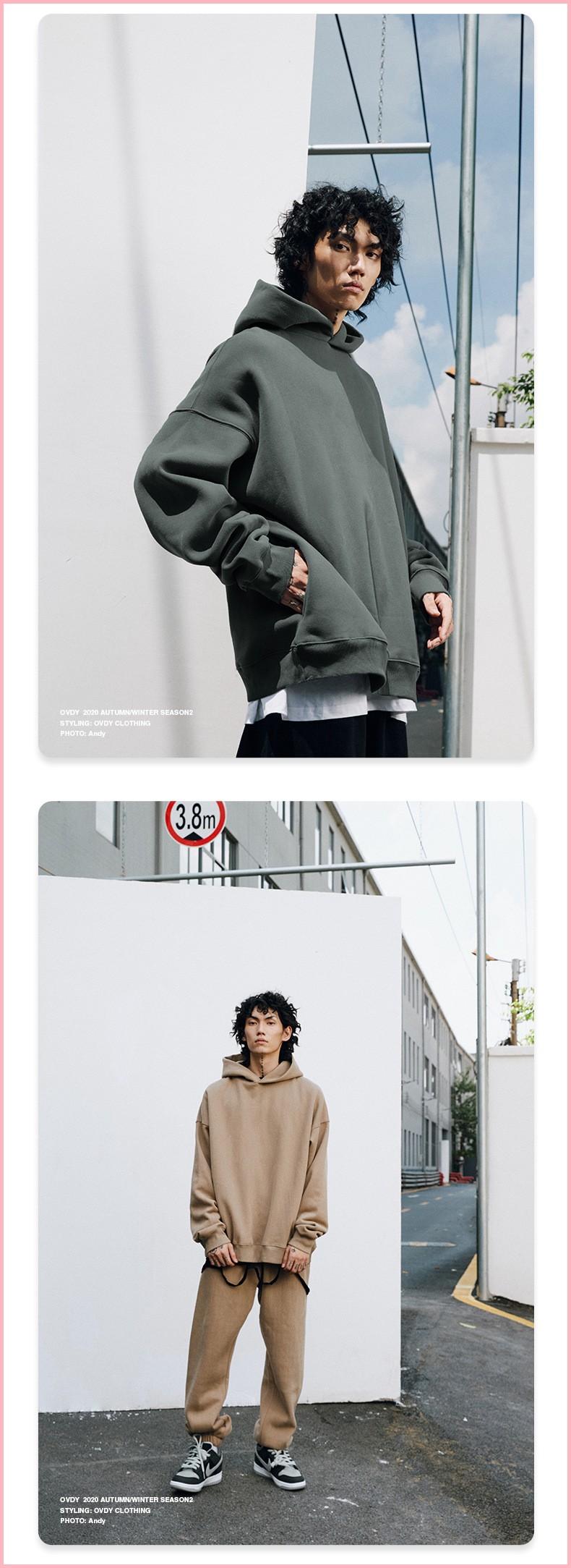 Trendy Brand Velvet Thickened Couple Hoodie Dropped Shoulder Casual Loose Solid Color Hooded Sweatshirt For Men